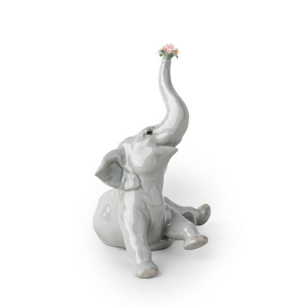 Load image into Gallery viewer, Lladro Baby Elephant with Pink Flower Figurine