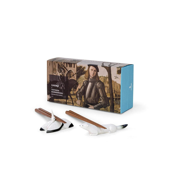 Load image into Gallery viewer, Lladro Ermine and Crane Chopsticks Set