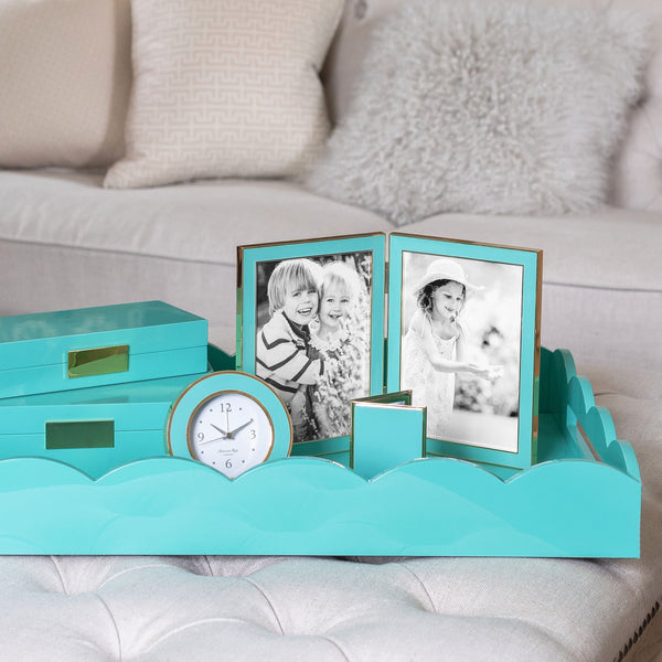 Load image into Gallery viewer, Addison Ross Turquoise Blue & Gold Alarm Clock