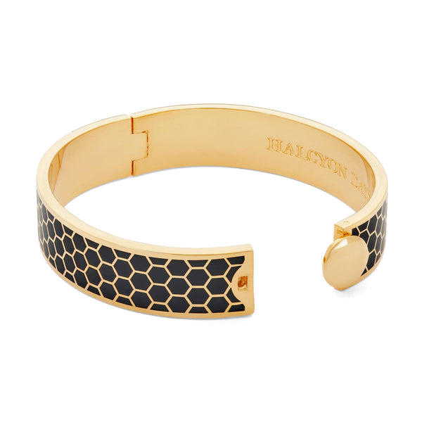 Load image into Gallery viewer, Halcyon Days 13mm Honeycomb - Black - Gold - Hinged Bangle
