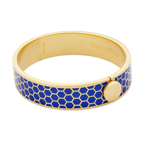 Load image into Gallery viewer, Halcyon Days Honeycomb Deep Cobalt & Gold Bangle