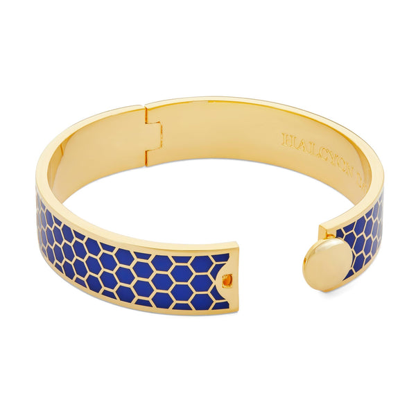 Load image into Gallery viewer, Halcyon Days Honeycomb Deep Cobalt & Gold Bangle