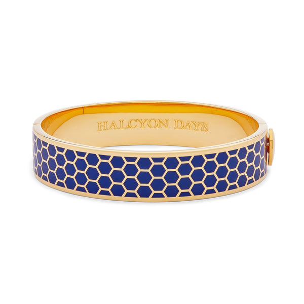 Load image into Gallery viewer, Halcyon Days Honeycomb Deep Cobalt & Gold Bangle