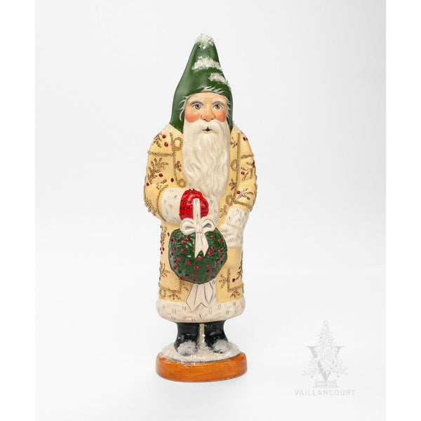 Load image into Gallery viewer, Vaillancourt Folk Art - Pale Yellow Kissing Ball Santa - Chalkware Figurine