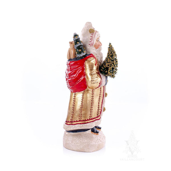 Load image into Gallery viewer, Vaillancourt Folk Art - Big Gold European Father Christmas with Teddy Bears - Chalkware Figurine