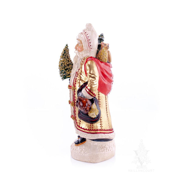 Load image into Gallery viewer, Vaillancourt Folk Art - Big Gold European Father Christmas with Teddy Bears - Chalkware Figurine