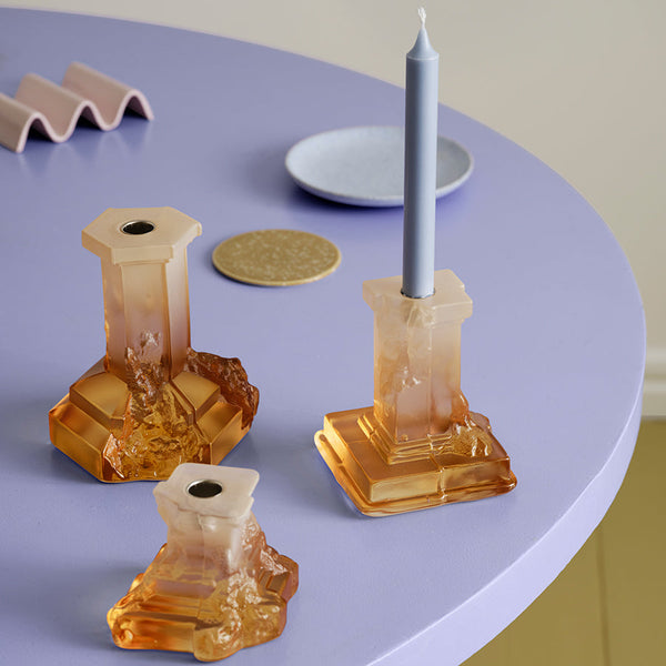 Load image into Gallery viewer, Kosta Boda Rocky Baroque Candlestick Amber Haze Small