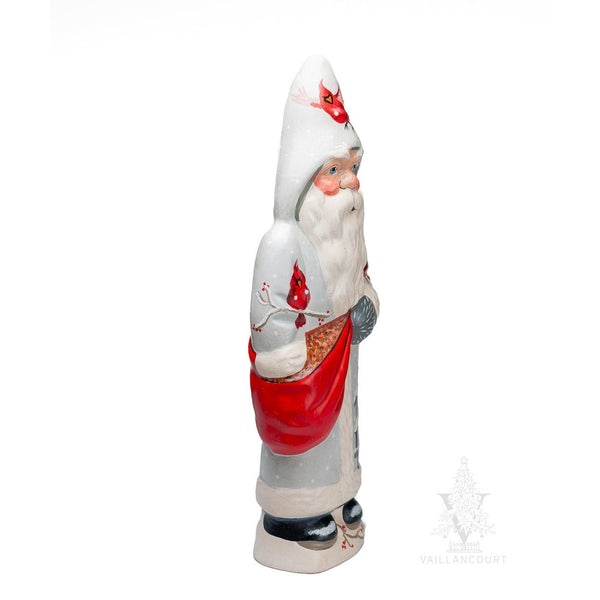 Load image into Gallery viewer, Vaillancourt Folk Art - Snowy Cardinal Birdhouse Santa - Chalkware Figurine