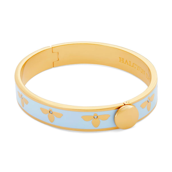 Load image into Gallery viewer, Halcyon Days 1cm Bee - Forget-Me-Not Blue - Gold - Hinged Bangle