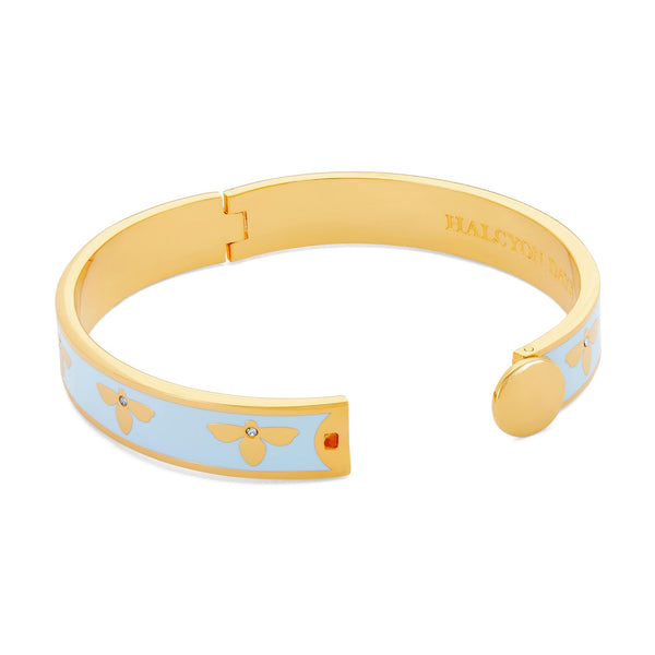 Load image into Gallery viewer, Halcyon Days 1cm Bee - Forget-Me-Not Blue - Gold - Hinged Bangle