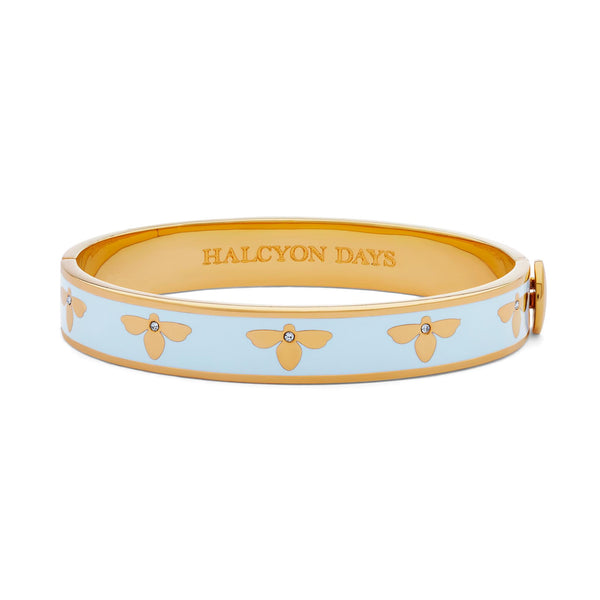 Load image into Gallery viewer, Halcyon Days 1cm Bee - Forget-Me-Not Blue - Gold - Hinged Bangle