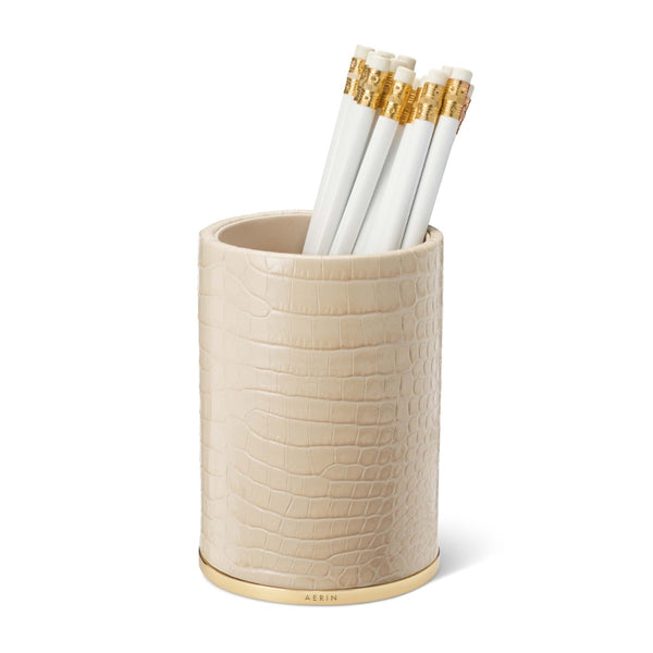 Load image into Gallery viewer, AERIN Classic Croc Leather Pencil Cup, Fawn