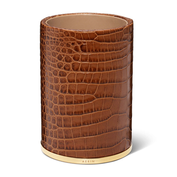 Load image into Gallery viewer, AERIN Classic Croc Leather Pencil Cup, Chestnut