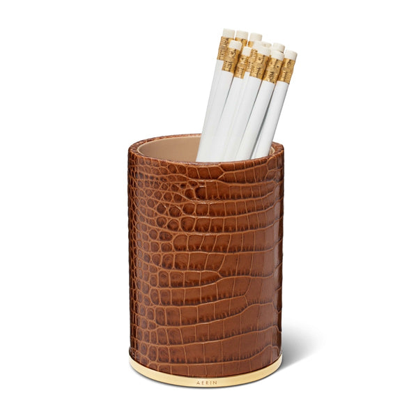 Load image into Gallery viewer, AERIN Classic Croc Leather Pencil Cup, Chestnut