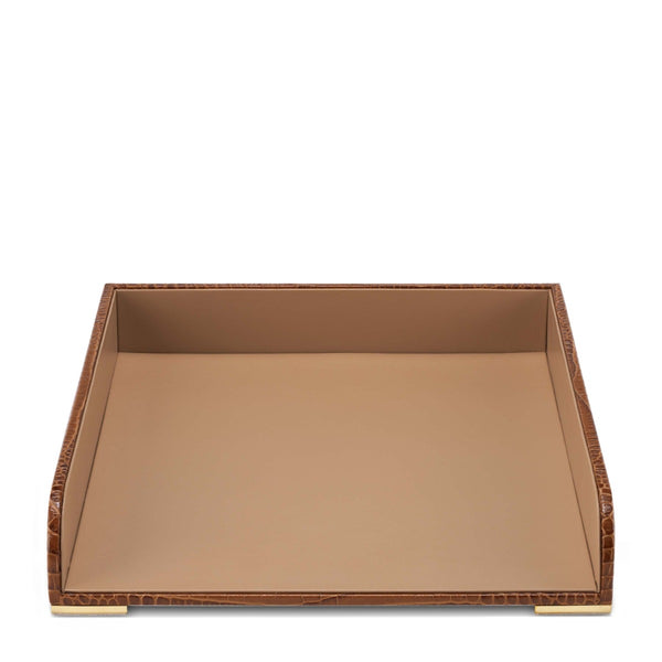 Load image into Gallery viewer, AERIN Classic Croc Leather Paper Tray, Chestnut