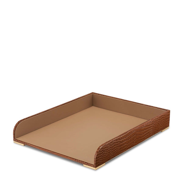 Load image into Gallery viewer, AERIN Classic Croc Leather Paper Tray, Chestnut