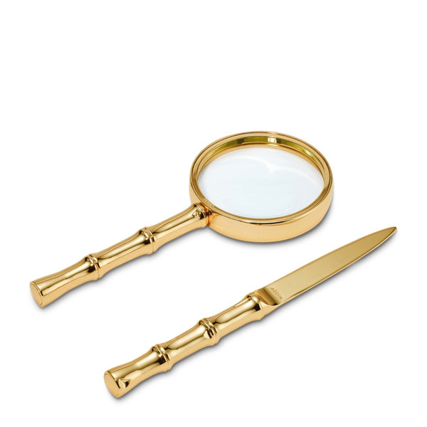 Load image into Gallery viewer, AERIN Ava Bamboo Magnifying Glass & Letter Opener, Brass