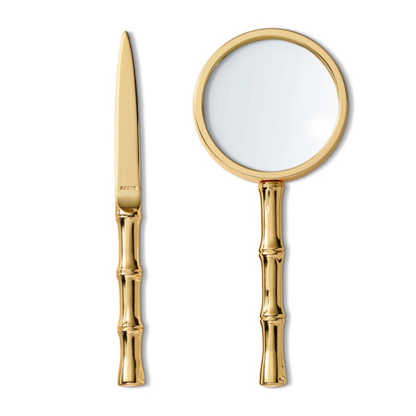 Load image into Gallery viewer, AERIN Ava Bamboo Magnifying Glass & Letter Opener, Brass