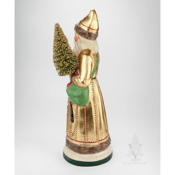 Load image into Gallery viewer, Vaillancourt Folk Art - Statement Gold Santa with Marionette - Chalkware Figurine