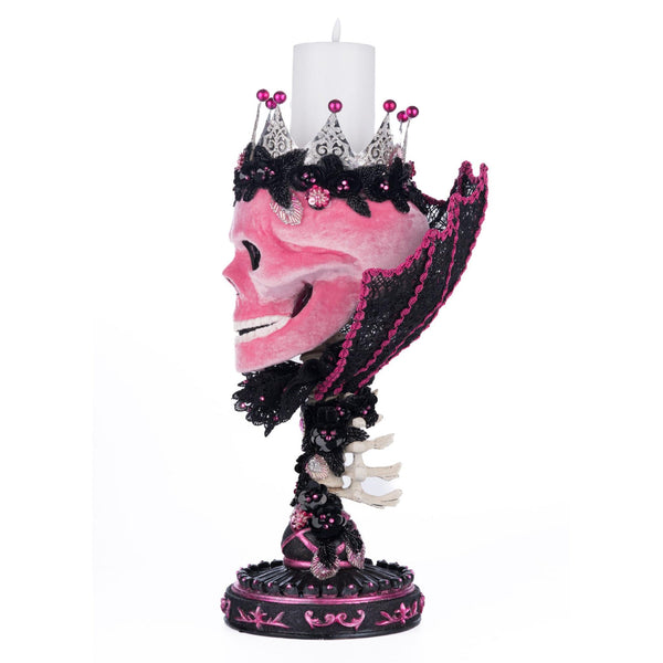 Load image into Gallery viewer, Katherine's Collection Pink Passion Skull Pillar Candle Holder