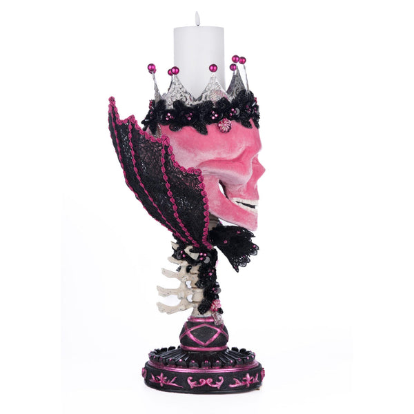 Load image into Gallery viewer, Katherine's Collection Pink Passion Skull Pillar Candle Holder