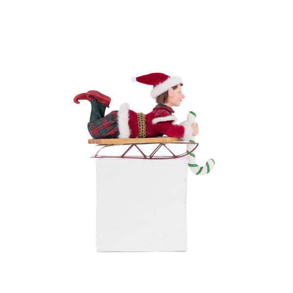 Load image into Gallery viewer, Katherine's Collection Laying Elf on Sled Stocking Holder