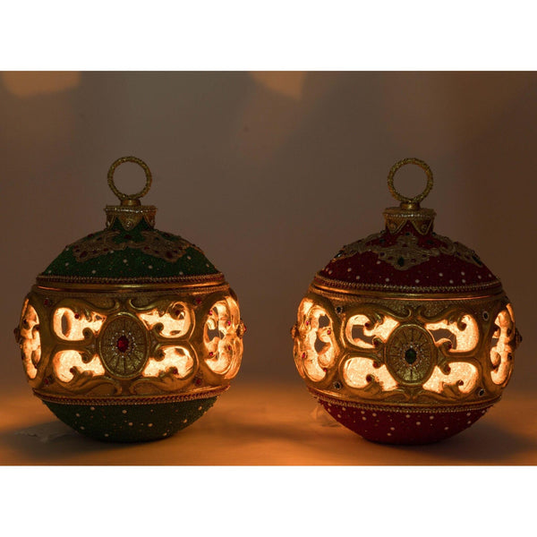 Load image into Gallery viewer, Katherine's Collection Christmas Ball Tabletop Ornament with Tea Light Assortment of 2