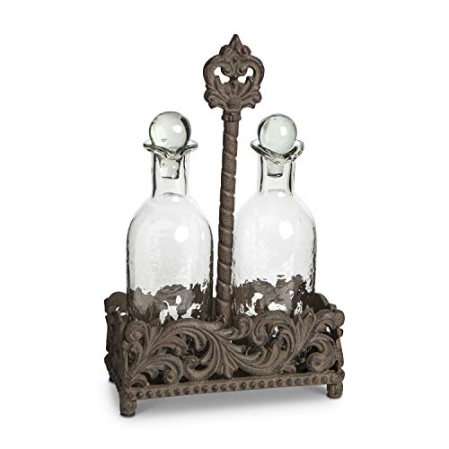 GG Collection 13-Inch Acanthus Metal and Glass Oil and Vinegar Creut Set