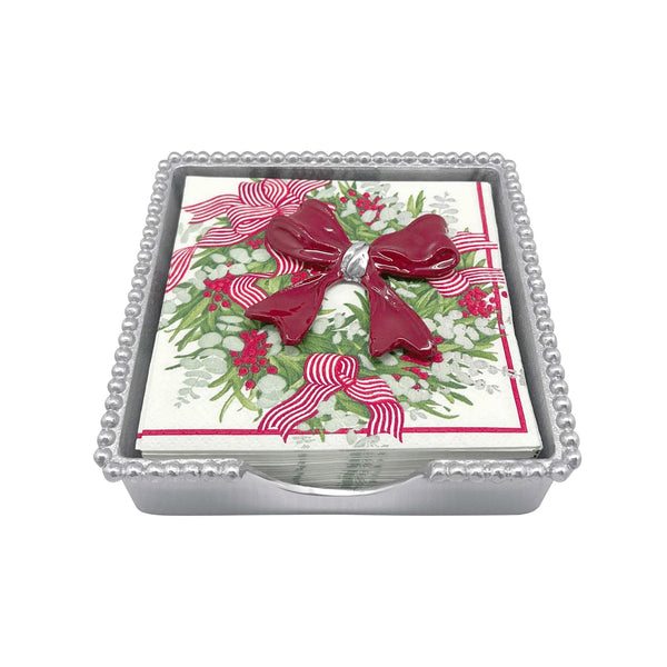 Load image into Gallery viewer, Mariposa Red Bow (5204R) Beaded Napkin Box Set