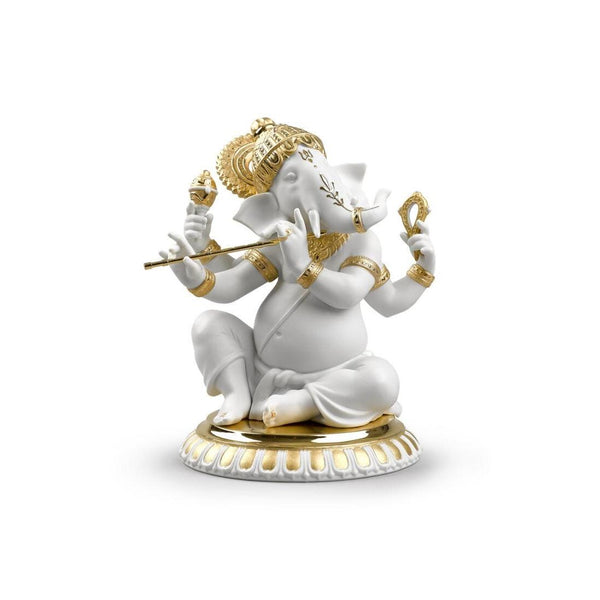 Load image into Gallery viewer, Lladro Bansuri Ganesha Figurine - Golden Lustre
