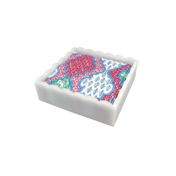 Load image into Gallery viewer, Mariposa Provençal Cotton Pink White Scalloped Cocktail Napkin Box Set