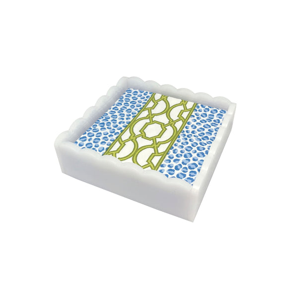Load image into Gallery viewer, Mariposa Knots And Spots White Scalloped Cocktail Napkin Box Set