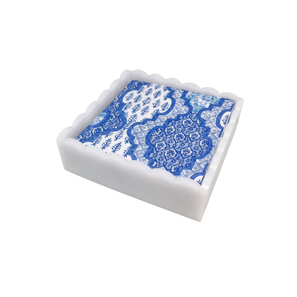 Load image into Gallery viewer, Mariposa Provencal Cotton Blue White Scalloped Cocktail Napkin Box Set