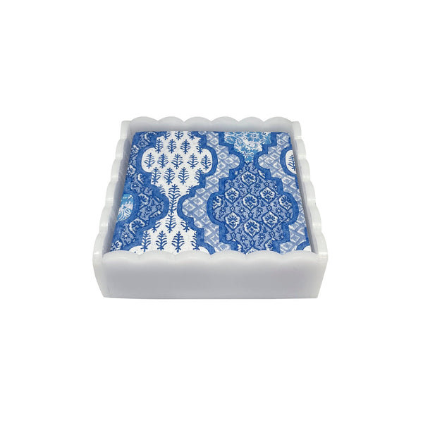 Load image into Gallery viewer, Mariposa Provencal Cotton Blue White Scalloped Cocktail Napkin Box Set