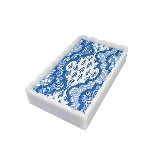 Load image into Gallery viewer, Mariposa Provencal Cotton Blue White Scalloped Guest Towel Box Set