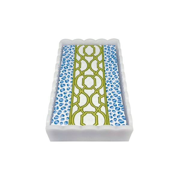 Load image into Gallery viewer, Mariposa Knots And Spots White Scalloped Guest Towel Box Set