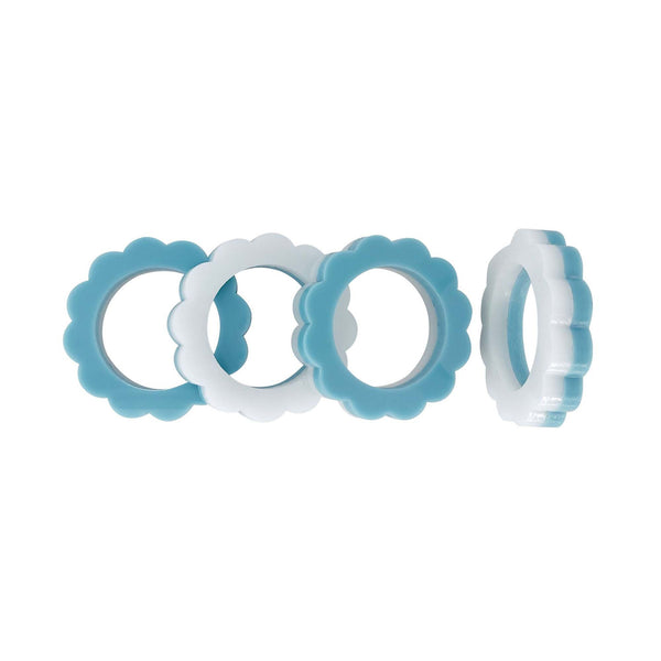 Load image into Gallery viewer, Mariposa Teal and White Scallop Napkin Ring Set of 4