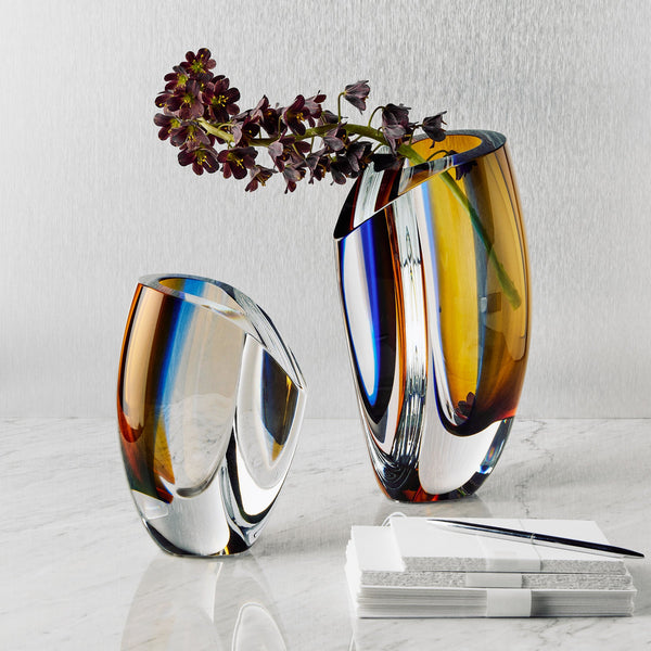 Load image into Gallery viewer, Kosta Boda Mirage Blue/Amber Vase Large