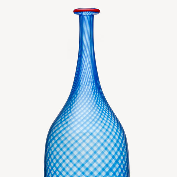 Load image into Gallery viewer, Kosta Boda Red Rim Blue Bottle