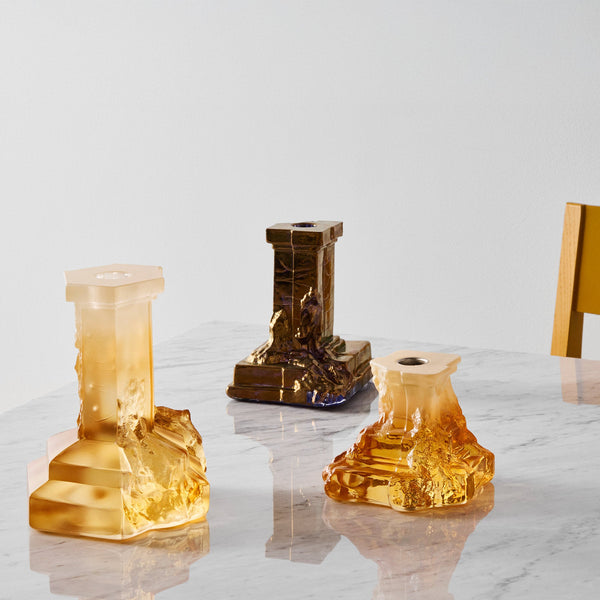 Load image into Gallery viewer, Kosta Boda Rocky Baroque Candlestick Amber Haze Small