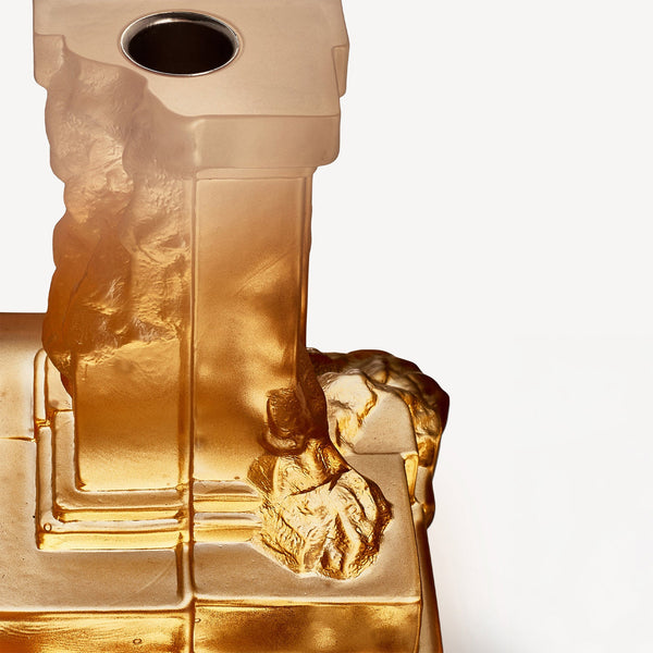 Load image into Gallery viewer, Kosta Boda Rocky Baroque Candlestick Amber Haze Medium