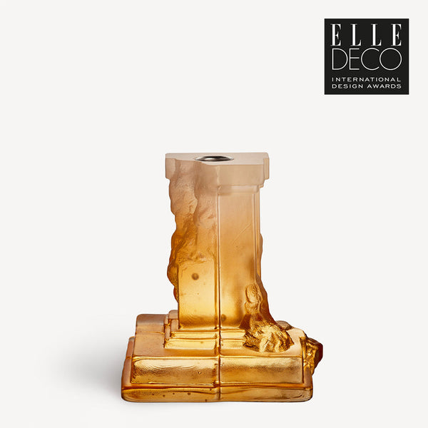 Load image into Gallery viewer, Kosta Boda Rocky Baroque Candlestick Amber Haze Medium