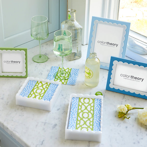 Load image into Gallery viewer, Mariposa Knots And Spots White Scalloped Cocktail Napkin Box Set