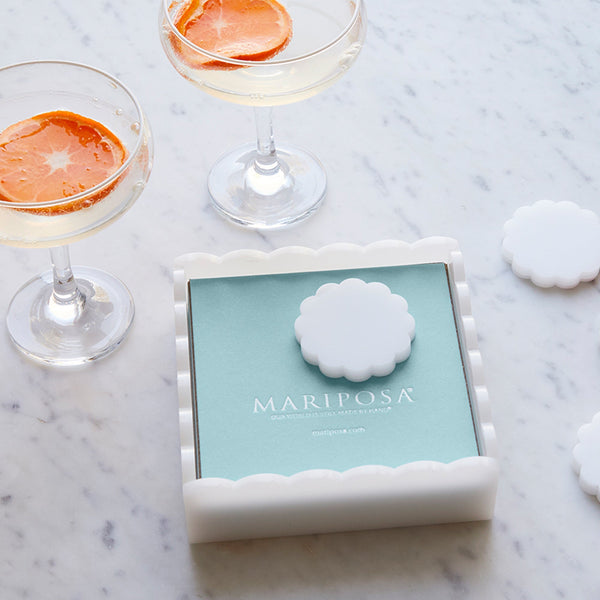 Load image into Gallery viewer, Mariposa White Scalloped Napkin Box with Insert