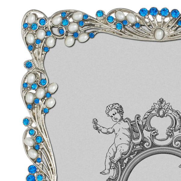 Load image into Gallery viewer, Olivia Riegel Silver Audrey 5" x 7" Frame with Capri Blue Stones & White Freshwater Pearls