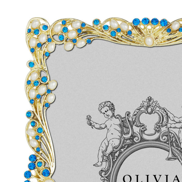 Load image into Gallery viewer, Olivia Riegel Gold Audrey 5" x 7" Frame with Capri Blue Stones & White Freshwater Pearls