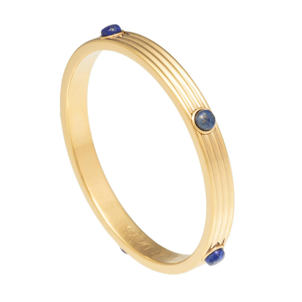 Load image into Gallery viewer, Halcyon Days Ribbed Cabochon - Deep Cobalt - Gold - Bangle