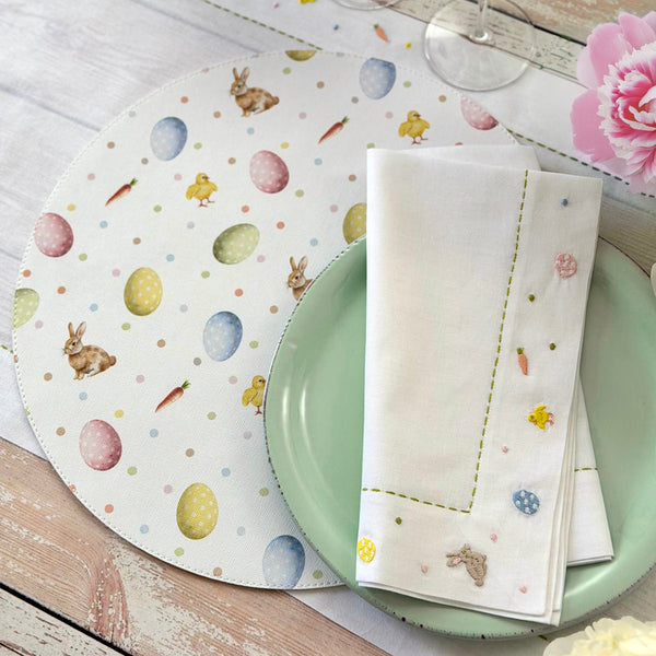 Load image into Gallery viewer, Bodrum Linens Bunny Trail 15" Round Mat - Easy Care Placemats - Set of 4