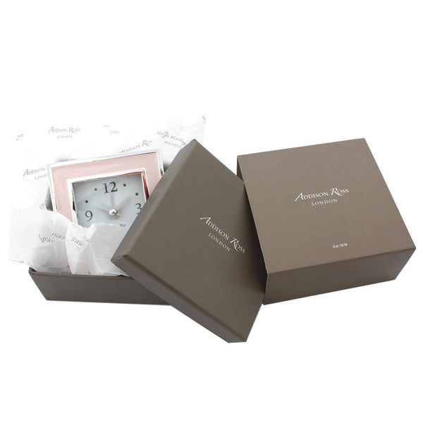 Load image into Gallery viewer, Addison Ross Pale Pink & Gold Square Silent Alarm Clock