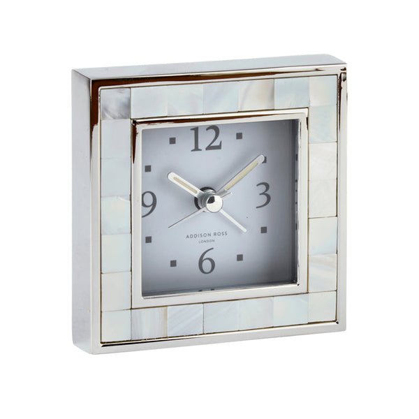 Load image into Gallery viewer, Addison Ross Mother of Pearl Shell & Silver Square Alarm Clock
